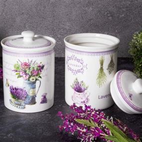 img 2 attached to 🍵 Xiteliy Ceramic Canister Set: Stylish Tea, Coffee, and Sugar Storage Pots with Ceramic Lids – Set of 2 (Purple, TL-XYC-J)