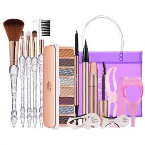 img 4 attached to 💄 O.TWO.O 9PCS Makeup Sets: Complete Eye Set with Eyeshadow Palette, Eyebrow Pencil, Eyeliner, Thick Mascara, and Cosmetic Bag
