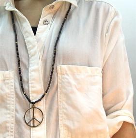 img 1 attached to 🕊️ Stylish and Elegant KELITCH Classic Peace Sign Necklace with Hippie Pendant and Frosted Crystal Beads in Grey White Shade