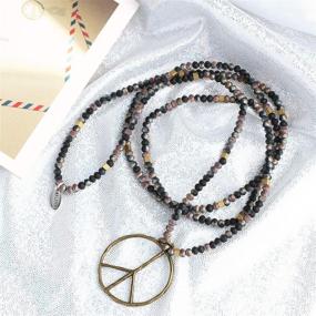 img 2 attached to 🕊️ Stylish and Elegant KELITCH Classic Peace Sign Necklace with Hippie Pendant and Frosted Crystal Beads in Grey White Shade