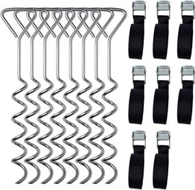 img 4 attached to Trampoline Tie Down Anchor Kit - Heavy Duty Spiral Trampoline Anchors, Corkscrew Shape Steel Ground Wind Stakes, Swing Set Anchors for Trampoline - MySit