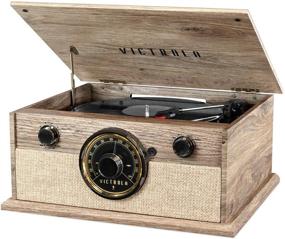 img 3 attached to 🎶 Victrola 4-in-1 Bluetooth Turntable with FM Radio: Farmhouse Oatmeal Design