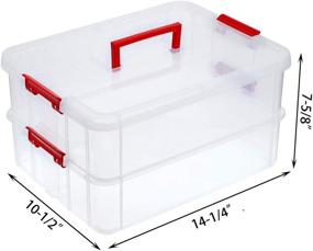 img 3 attached to 🔴 Transparent Stackable Storage Bin with Handle Lid - JuxYes 2-Tiers Stack Carry Storage Box for School & Office Supplies (Red)