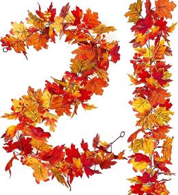 img 4 attached to LASPERAL Fall Leaves Garland: 2 Pack of 5.8ft/Piece Artificial Autumn Harvest Maple Vines - Perfect Party Decorations for Halloween, Thanksgiving, and Indoor/Outdoor Events