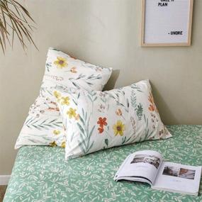 img 2 attached to 🌿 Ultra Soft Green and White Leaves Floral Girl Bed Sheet with 15" Deep Pocket - Queen/Full Size (1 Leaf Fitted Sheet)