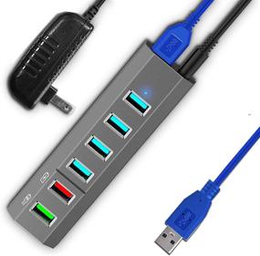 img 4 attached to 🔌 GARMESE 6-Port USB 3.0 Hub: Fast Data Transfer & Quick Charging for PC, Mac, iPhone, iPad, Galaxy Series & More - Gray