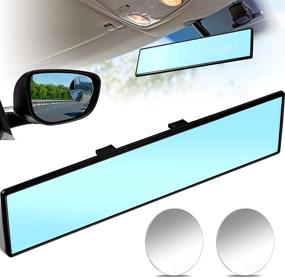 img 4 attached to 🔄 300mm Wide Flat Car Rear View Mirror with Interior Mounting - Includes Round Convex Blind Spot Mirrors for Cars, SUVs, and Trucks (Blue/Clear)