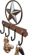 🔑 rustic brown texas country western key holder - wall décor key hanger for home, vintage metal key hangers for wall, star key rack hook wall holders with multiple hooks for keys логотип