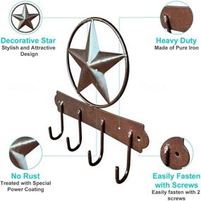 img 1 attached to 🔑 Rustic Brown Texas Country Western Key Holder - Wall Décor Key Hanger for Home, Vintage Metal Key Hangers for Wall, Star Key Rack Hook Wall Holders with Multiple Hooks for Keys