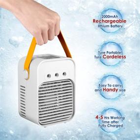 img 1 attached to 🌬️ Personal USB Air Cooler: Quiet 3-Speed Air Conditioner Fan with Misting & Portable Handle for Home, Office, Room