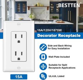 img 3 attached to 🔌 50 Pack of BESTTEN 15A Decorator Wall Receptacle Outlets - UL Listed, White, 15A/125V/1875W