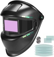 👷 large view solar welding helmet - professional true color 1/1/1/1 auto darkening welding helmet with 4 arc sensors, wide shade 3/5-9/9-13, electric welder's helmet - includes 6 welding mask lens for tig mig mag - by ginour logo