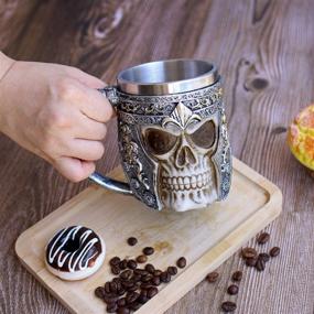 img 2 attached to Otartu 13oz Viking Skull Coffee Mug - Stainless Steel Liner - Perfect Father's Day Gift for Men