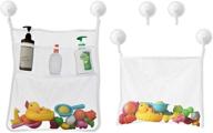 quick-dry bathtub toy holder with mesh storage organizer, bathroom storage bag, 6 strong suction hooks - ideal for baby shower toys and bath accessories (white) logo