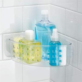 img 2 attached to 🛁 Convenient and Durable iDesign Plastic Bathroom Suction Holder: Clear Corner Basket Organizer for Sponges, Scrubbers, Soap, Shampoo, Conditioner, 9" x 7" x 3.5