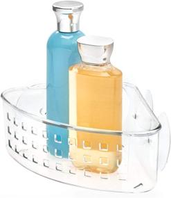 img 4 attached to 🛁 Convenient and Durable iDesign Plastic Bathroom Suction Holder: Clear Corner Basket Organizer for Sponges, Scrubbers, Soap, Shampoo, Conditioner, 9" x 7" x 3.5