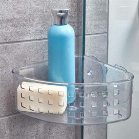 img 3 attached to 🛁 Convenient and Durable iDesign Plastic Bathroom Suction Holder: Clear Corner Basket Organizer for Sponges, Scrubbers, Soap, Shampoo, Conditioner, 9" x 7" x 3.5