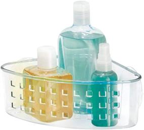 img 1 attached to 🛁 Convenient and Durable iDesign Plastic Bathroom Suction Holder: Clear Corner Basket Organizer for Sponges, Scrubbers, Soap, Shampoo, Conditioner, 9" x 7" x 3.5