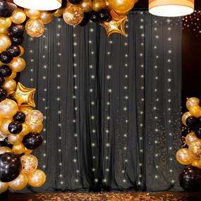 img 3 attached to Black Sheer Backdrop Curtains With Lights String For Parites Wedding Bridal Shower Tulle Backdrop Curtain For Baby Shower Birthday Party Photo Shoot Background Wall Decorations 10×8Ft