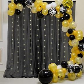 img 2 attached to Black Sheer Backdrop Curtains With Lights String For Parites Wedding Bridal Shower Tulle Backdrop Curtain For Baby Shower Birthday Party Photo Shoot Background Wall Decorations 10×8Ft
