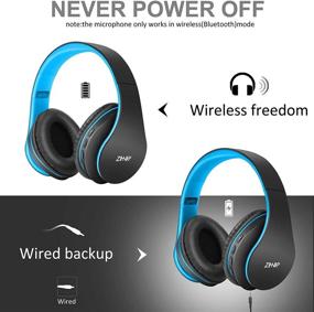 img 2 attached to 🎧 Zihnic Black/Blue Wireless Over-Ear Headset: Deep Bass, Bluetooth & Wired Stereo Headphones with Built-in Mic for Cell Phone, TV, PC - Soft Earmuffs & Light Weight for Prolonged Wearing