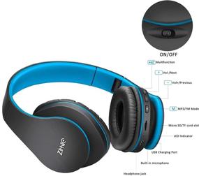 img 1 attached to 🎧 Zihnic Black/Blue Wireless Over-Ear Headset: Deep Bass, Bluetooth & Wired Stereo Headphones with Built-in Mic for Cell Phone, TV, PC - Soft Earmuffs & Light Weight for Prolonged Wearing