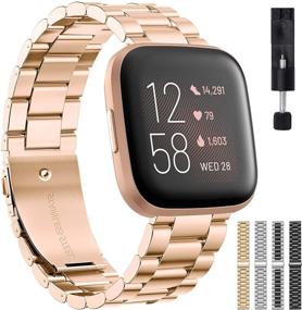 img 4 attached to 🌹 Stylish and Durable Liwin Metal Band for Fitbit Versa 2/Versa/Versa Lite - Rose Gold Stainless Steel Bracelet Wrist Bands for Men and Women