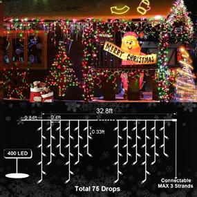 img 1 attached to Outdoor Christmas Lights: 400 LED 33ft Clear Wire Curtain Fairy String Light with 75 Drops, 8 Modes - Indoor LED String Light Decor for Wedding Party, Holiday, and Christmas Decorations in Red and Green