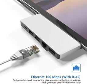 img 1 attached to 💻 Enhance Your Surface Pro 7 Experience with 4K HDMI Adapter, Ethernet LAN, USB C Port, USB 3.0, and SD Card Reader Combo Docking Station