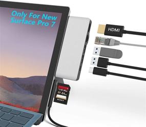 img 4 attached to 💻 Enhance Your Surface Pro 7 Experience with 4K HDMI Adapter, Ethernet LAN, USB C Port, USB 3.0, and SD Card Reader Combo Docking Station