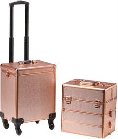 img 2 attached to 🌹 Rose Gold Rolling Train Case: 5-in-1 Portable Makeup Organizer for Professionals & Travelers