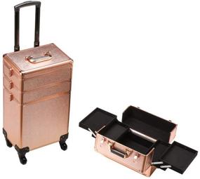 img 1 attached to 🌹 Rose Gold Rolling Train Case: 5-in-1 Portable Makeup Organizer for Professionals & Travelers