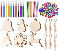 tuparka 60pcs christmas wooden ornaments unfinished wooden slices with twine, colorful bells, flashing powder: perfect diy crafts for kids' christmas hanging decorations (6 styles unfinished) logo