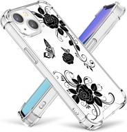 📱 cutebe cute clear crystal case for iphone 13 6.1 inch 2021 released, shockproof series hard pc+ tpu bumper yellow-resistant protective cover with floral designs for women, girls - black logo