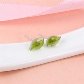 img 1 attached to 🌿 Dainty Tiny Green Leaf Stud Earrings: Elegant 925 Sterling Silver Earrings for Women