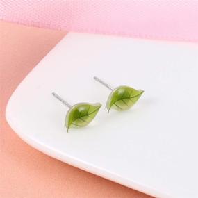 img 2 attached to 🌿 Dainty Tiny Green Leaf Stud Earrings: Elegant 925 Sterling Silver Earrings for Women