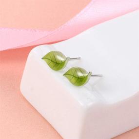 img 3 attached to 🌿 Dainty Tiny Green Leaf Stud Earrings: Elegant 925 Sterling Silver Earrings for Women