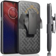 black rome tech holster case with belt clip for motorola moto z4 - slim & heavy-duty shell holster combo - rugged phone cover with kickstand - compatible with moto z4 logo