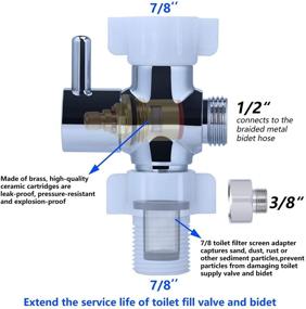 img 3 attached to 🚽 Chrome Finish Metal Bidet T Adapter with Filter Screen, 7/8 T Valve for Toilet Tee Connection, Shut Off Valve, and 1/2 or 3/8 Bidet Hose - 3 Way Diverter