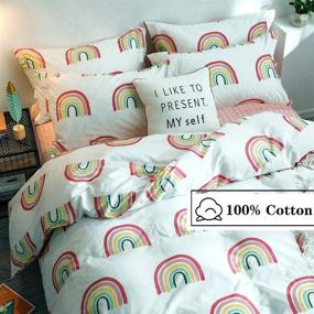 img 2 attached to 🌈 Rainbow Twin Duvet Cover Set for Girls - Cute Cartoon Style Bedding, Soft Cotton Comforter Cover - Lightweight 3 Piece Bed Cover Set for Kids - White