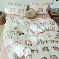 🌈 rainbow twin duvet cover set for girls - cute cartoon style bedding, soft cotton comforter cover - lightweight 3 piece bed cover set for kids - white logo