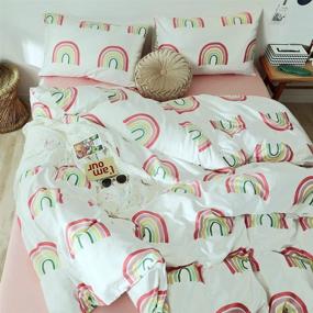 img 4 attached to 🌈 Набор двуспальных декоративных чехлов Rainbow для девочек - милый картунный стиль постельного белья, мягкий хлопковый чехол для одеяла - легкий трехчастный набор постельных принадлежностей для детей - белый