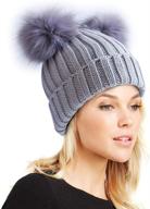 🧣 winter women's double pom pom beanie hat with fleece lining, knitted bobble hat with detachable faux fur pom, adult skull cap логотип