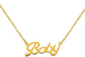 img 4 attached to 💖 18-Inch Gold Plated S925 Sterling Silver Necklace for Women and Girls - Raelyn&BABY/ANGEL Word Pendant