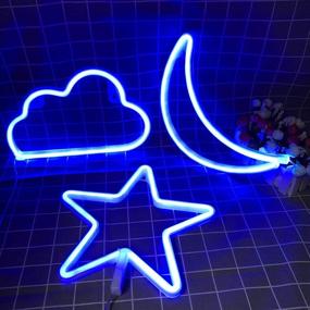 img 3 attached to 🌙 Blue LED Neon Wall Decor with Cloud, Star, and Moon Art – Perfect for Bedroom, Christmas Party – Battery/USB Powered