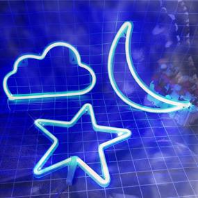 img 1 attached to 🌙 Blue LED Neon Wall Decor with Cloud, Star, and Moon Art – Perfect for Bedroom, Christmas Party – Battery/USB Powered