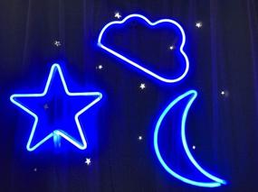 img 4 attached to 🌙 Blue LED Neon Wall Decor with Cloud, Star, and Moon Art – Perfect for Bedroom, Christmas Party – Battery/USB Powered