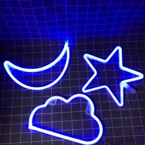 img 2 attached to 🌙 Blue LED Neon Wall Decor with Cloud, Star, and Moon Art – Perfect for Bedroom, Christmas Party – Battery/USB Powered