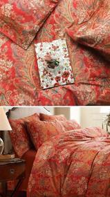 img 3 attached to 🌺✨ Eikei Boho Paisley Print Duvet Quilt Cover Set - Luxury 3pc Bedding Set in Bohemian Damask Medallion Design, 350TC Egyptian Cotton Sateen - King Size, Gold Red