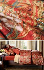 img 1 attached to 🌺✨ Eikei Boho Paisley Print Duvet Quilt Cover Set - Luxury 3pc Bedding Set in Bohemian Damask Medallion Design, 350TC Egyptian Cotton Sateen - King Size, Gold Red